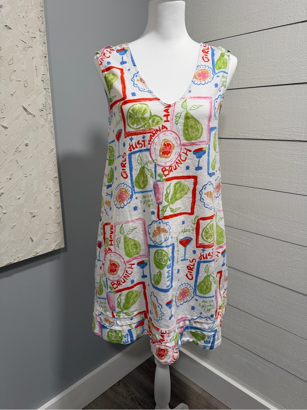 Cynthia Rowley White Mini Dress with Red, Green, Blue Print